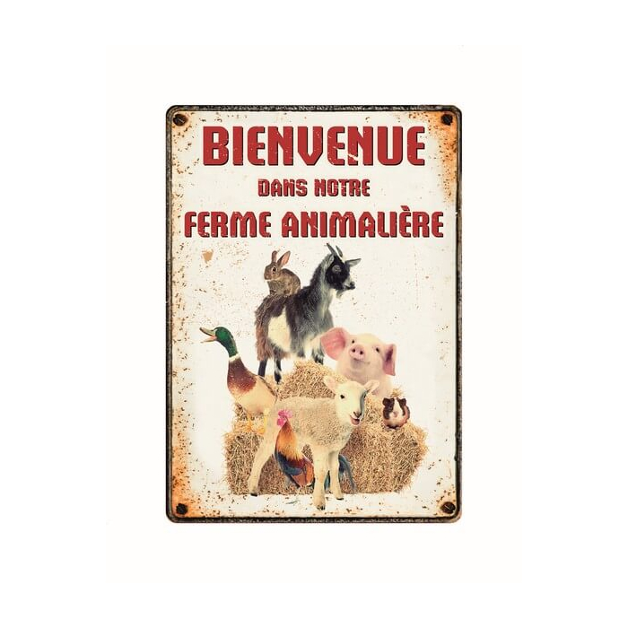 Blechschild "Bienvenue dans notre ferme..." , 21x15cm 
