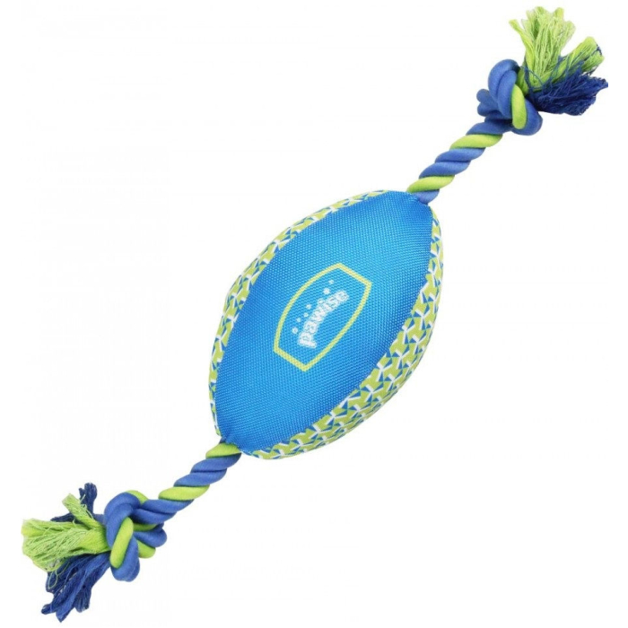 Pawise "Fetch It" Football mit Seil, blau-gelb, 18cm