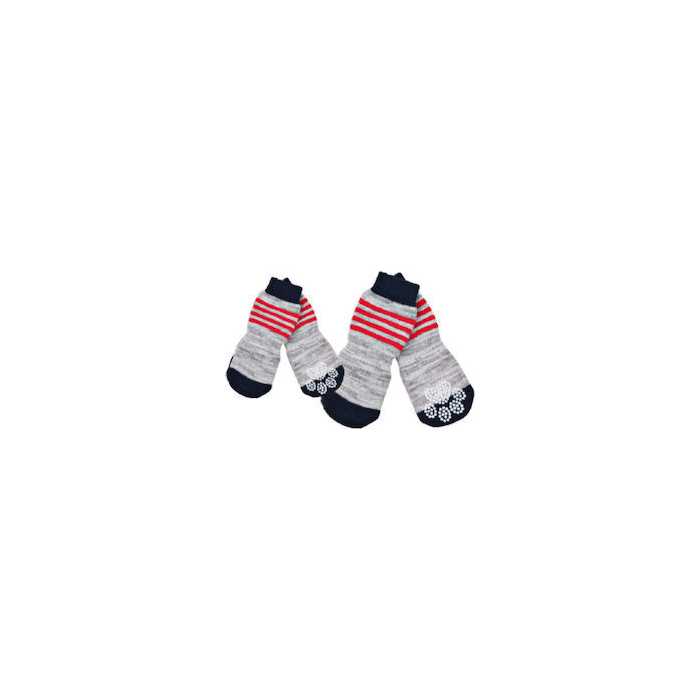 Pawise Anti-Rutsch Socken, grau/rot/schwarz 4 Stück | Für Hunde