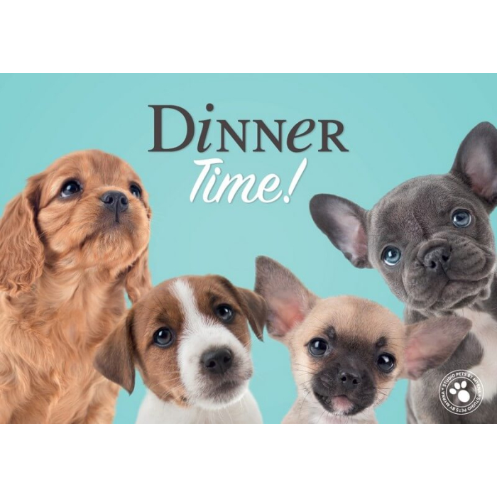 Napfunterlage "Dinner Time!" mit 4 Welpen, blau