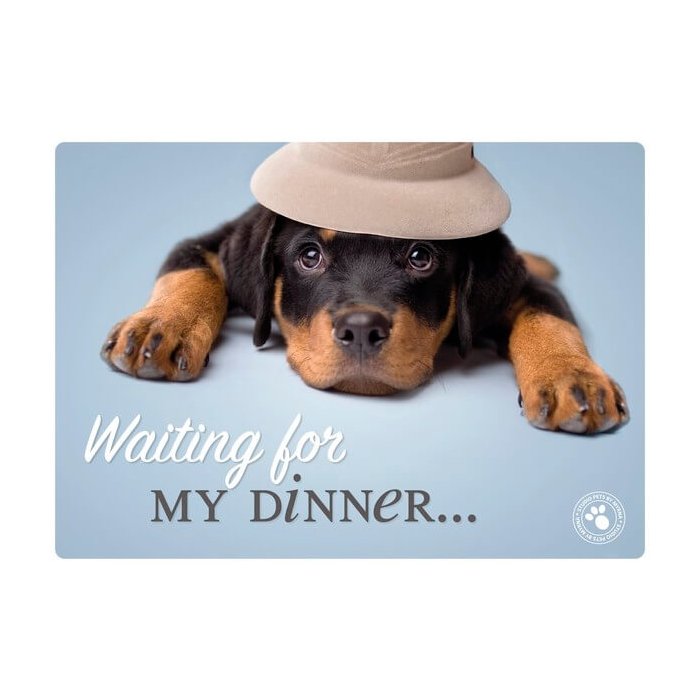 Napfunterlage "Waiting for my Dinner" mit Rottweiler, blau 