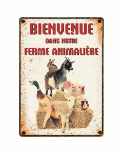 Blechschild "Bienvenue dans notre ferme..." , 21x15cm
