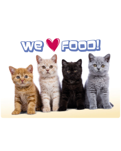 Napfunterlage "We Love Food" mit 4 Katzen